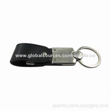 Classic Black Leather Swivel USB Stick, Comes with Plug-and-play Function